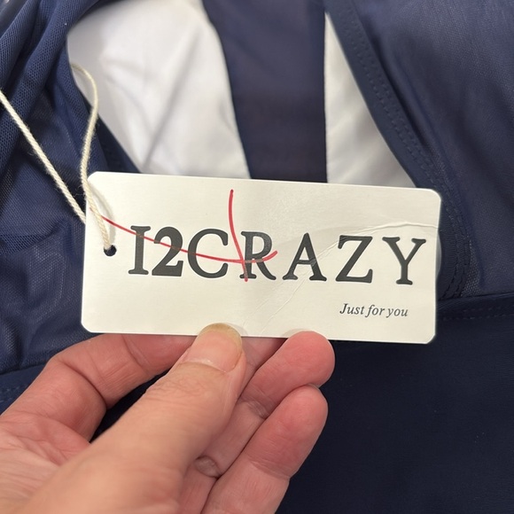 I2CRAZY One Piece Swimsuits Mesh V Neck Bathing Suits Navy L NWT - Picture 5 of 8